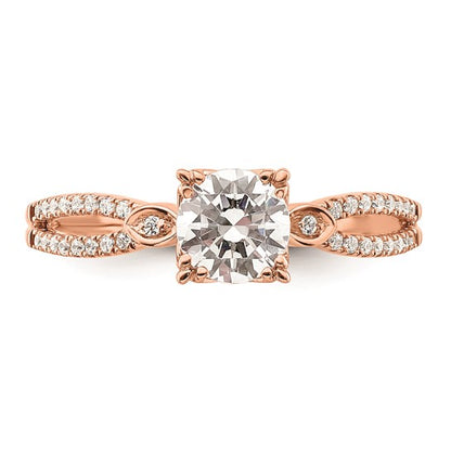 14K Rose Gold 2-Row (Holds 3/4 carat (5.8mm) Round Center) 1/8 carat Diamond Semi-Mount Engagment Ring