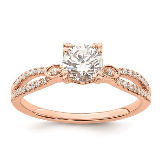 14K Rose Gold 2-Row (Holds 3/4 carat (5.8mm) Round Center) 1/8 carat Diamond Semi-Mount Engagment Ring