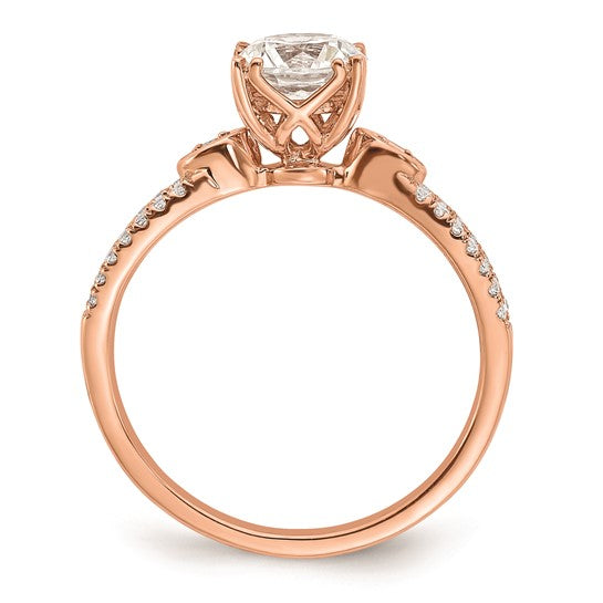 14K Rose Gold 2-Row (Holds 1 carat (6.5mm) Round Center) 1/6 carat Diamond Semi-Mount Engagment Ring