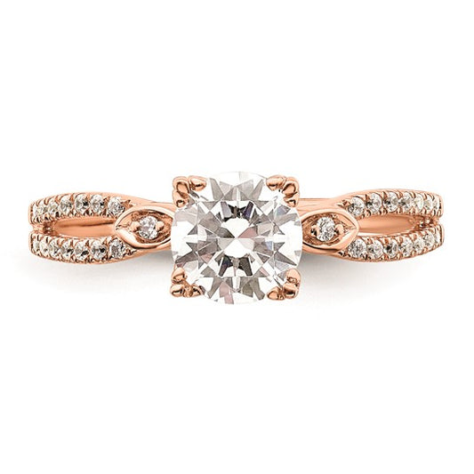 14K Rose Gold 2-Row (Holds 1 carat (6.5mm) Round Center) 1/6 carat Diamond Semi-Mount Engagment Ring