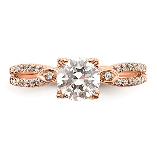 14K Rose Gold 2-Row (Holds 1 carat (6.5mm) Round Center) 1/6 carat Diamond Semi-Mount Engagment Ring