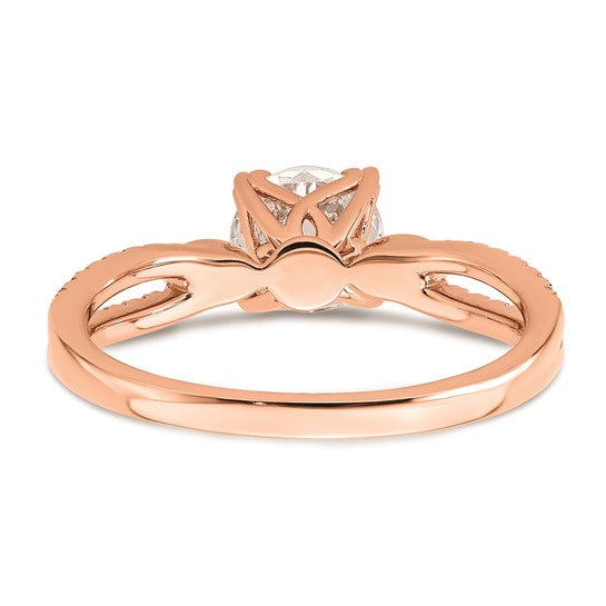 14K Rose Gold 2-Row (Holds 1 carat (6.5mm) Round Center) 1/6 carat Diamond Semi-Mount Engagment Ring