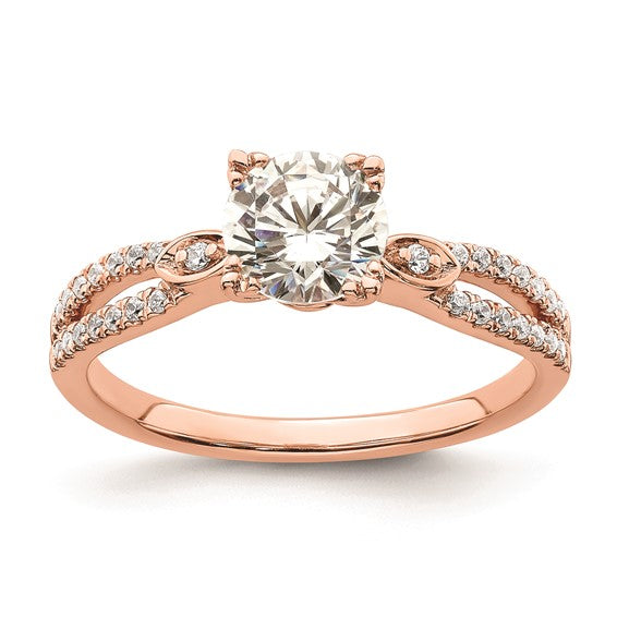 14K Rose Gold 2-Row (Holds 1 carat (6.5mm) Round Center) 1/6 carat Diamond Semi-Mount Engagment Ring