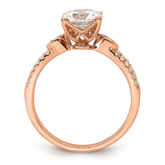 14K Rose Gold 2-Row (Holds 1.5 carat (7.5mm) Round Center) 1/6 carat Diamond Semi-Mount Engagment Ring