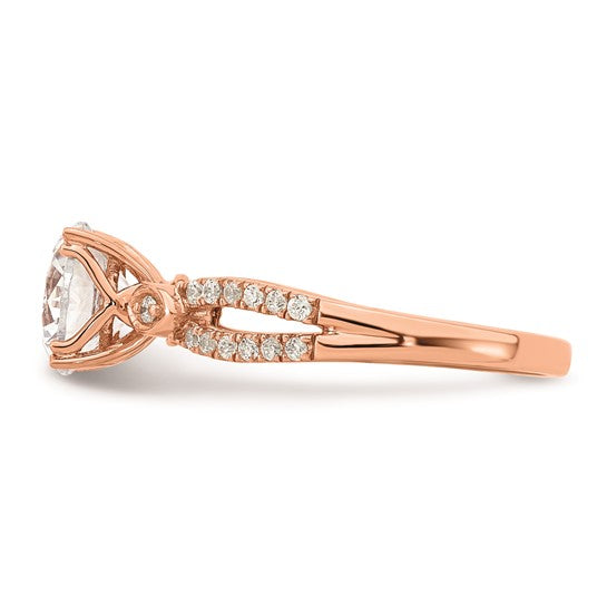 14K Rose Gold 2-Row (Holds 1.5 carat (7.5mm) Round Center) 1/6 carat Diamond Semi-Mount Engagment Ring