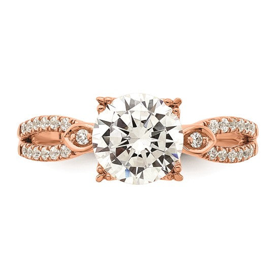 14K Rose Gold 2-Row (Holds 1.5 carat (7.5mm) Round Center) 1/6 carat Diamond Semi-Mount Engagment Ring