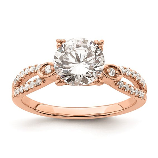 14K Rose Gold 2-Row (Holds 1.5 carat (7.5mm) Round Center) 1/6 carat Diamond Semi-Mount Engagment Ring