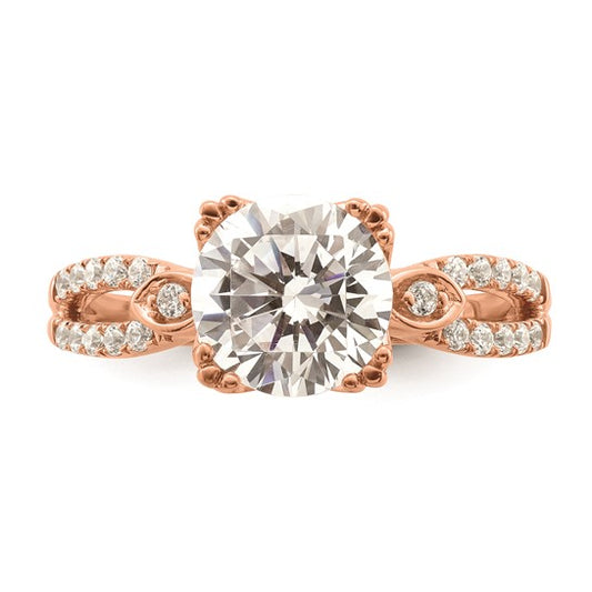 14K Rose Gold 2-Row (Holds 2 carat (8.2mm) Round Center) 1/4 carat Diamond Semi-Mount Engagment Ring