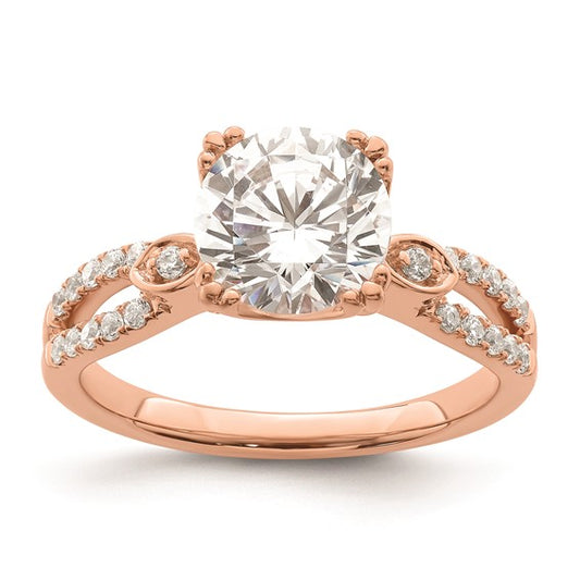 14K Rose Gold 2-Row (Holds 2 carat (8.2mm) Round Center) 1/4 carat Diamond Semi-Mount Engagment Ring