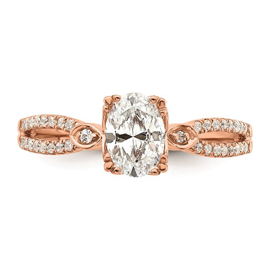 14k Rose Gold Split Shank (Holds 3/4 carat (7.1x5.4mm) Oval Center) 1/8 carat Diamond Semi-Mount Engagement Ring