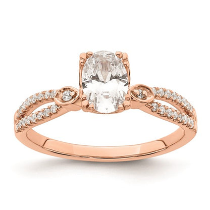 14k Rose Gold Split Shank (Holds 3/4 carat (7.1x5.4mm) Oval Center) 1/8 carat Diamond Semi-Mount Engagement Ring