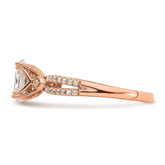 14k Rose Gold Split Shank (Holds 1 carat (8.00x6.1mm) Oval Center) 1/6 carat Diamond Semi-Mount Engagement Ring