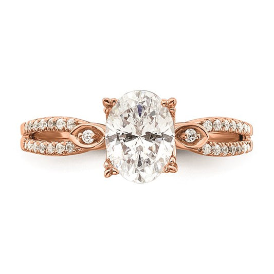 14k Rose Gold Split Shank (Holds 1 carat (8.00x6.1mm) Oval Center) 1/6 carat Diamond Semi-Mount Engagement Ring