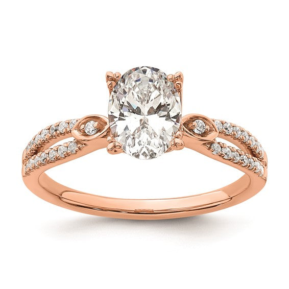 14k Rose Gold Split Shank (Holds 1 carat (8.00x6.1mm) Oval Center) 1/6 carat Diamond Semi-Mount Engagement Ring