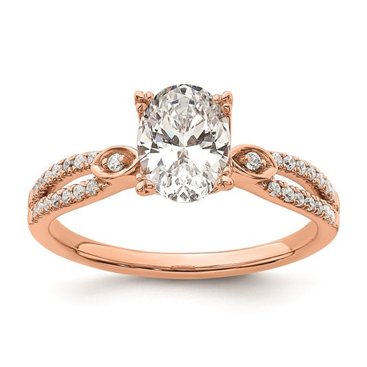 14k Rose Gold Split Shank (Holds 1 carat (8.00x6.1mm) Oval Center) 1/6 carat Diamond Semi-Mount Engagement Ring