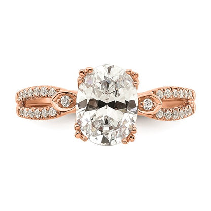 14k Rose Gold Split Shank (Holds 1.5 carat (9.2x6.9mm) Oval Center) 1/6 carat Diamond Semi-Mount Engagement Ring