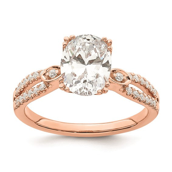 14k Rose Gold Split Shank (Holds 1.5 carat (9.2x6.9mm) Oval Center) 1/6 carat Diamond Semi-Mount Engagement Ring