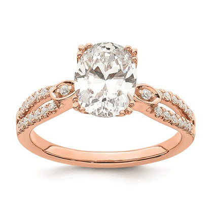 14k Rose Gold Split Shank (Holds 1.5 carat (9.2x6.9mm) Oval Center) 1/6 carat Diamond Semi-Mount Engagement Ring