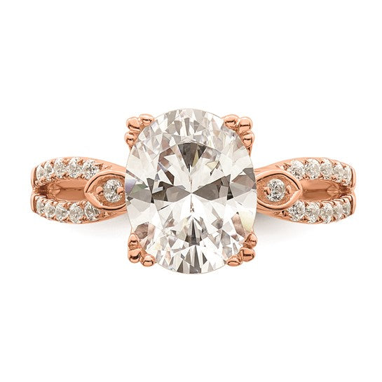 14k Rose Gold Split Shank (Holds 2 carat (10x7.5mm) Oval Center) 1/4 carat Diamond Semi-Mount Engagement Ring