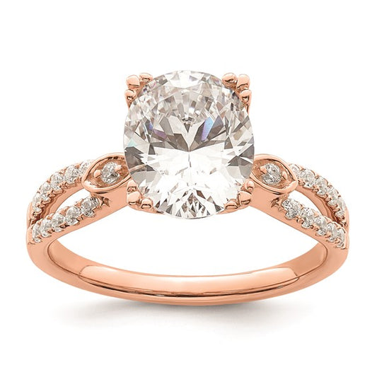 14k Rose Gold Split Shank (Holds 2 carat (10x7.5mm) Oval Center) 1/4 carat Diamond Semi-Mount Engagement Ring