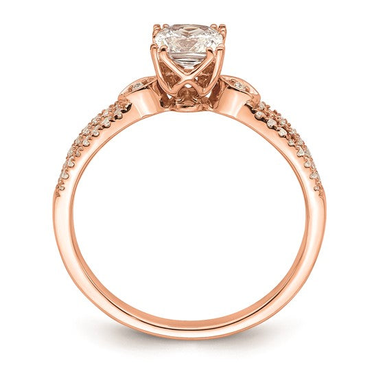 14k Rose Gold Split Shank (Holds 1/2 carat (4.9mm) Cushion Center) 1/8 carat Diamond Semi-Mount Engagement Ring