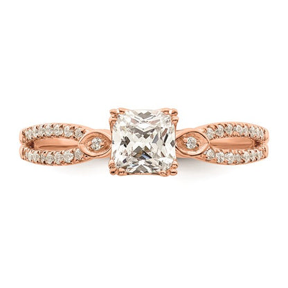 14k Rose Gold Split Shank (Holds 1/2 carat (4.9mm) Cushion Center) 1/8 carat Diamond Semi-Mount Engagement Ring