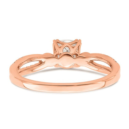 14k Rose Gold Split Shank (Holds 1/2 carat (4.9mm) Cushion Center) 1/8 carat Diamond Semi-Mount Engagement Ring