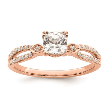 14k Rose Gold Split Shank (Holds 1/2 carat (4.9mm) Cushion Center) 1/8 carat Diamond Semi-Mount Engagement Ring