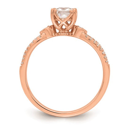 14k Rose Gold Split Shank (Holds 3/4 carat (5.4mm) Cushion Center) 1/8 carat Diamond Semi-Mount Engagement Ring