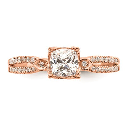 14k Rose Gold Split Shank (Holds 3/4 carat (5.4mm) Cushion Center) 1/8 carat Diamond Semi-Mount Engagement Ring