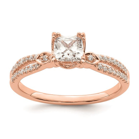 14k Rose Gold Split Shank (Holds 3/4 carat (5.4mm) Cushion Center) 1/8 carat Diamond Semi-Mount Engagement Ring