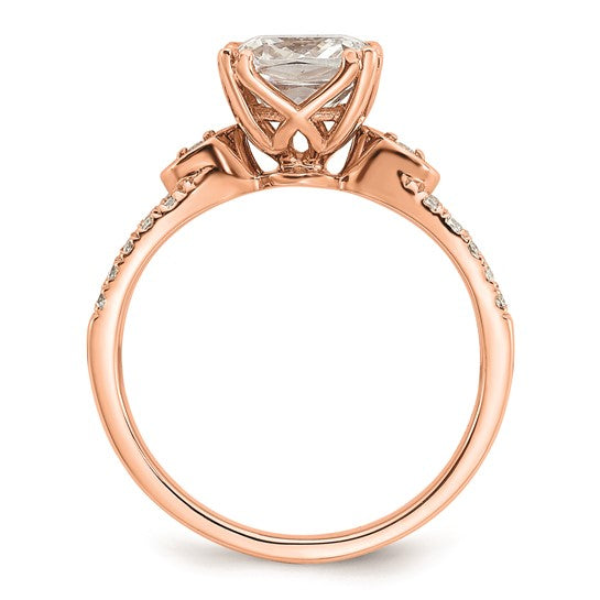 14k Rose Gold Split Shank (Holds 2 carat (7.6mm) Cushion Center) 1/4 carat Diamond Semi-Mount Engagement Ring