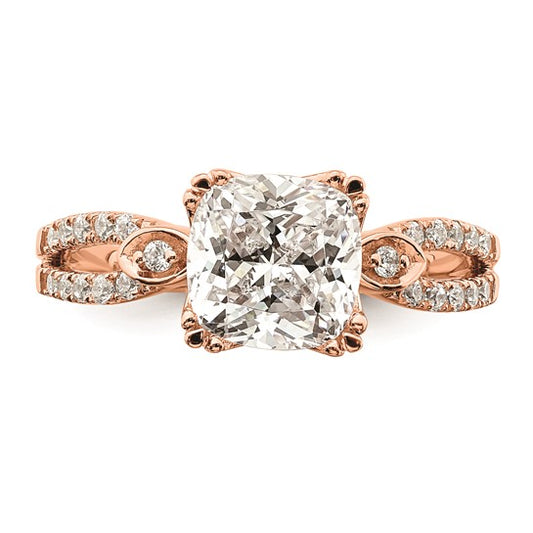 14k Rose Gold Split Shank (Holds 2 carat (7.6mm) Cushion Center) 1/4 carat Diamond Semi-Mount Engagement Ring