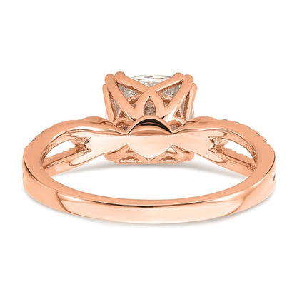 14k Rose Gold Split Shank (Holds 2 carat (7.6mm) Cushion Center) 1/4 carat Diamond Semi-Mount Engagement Ring