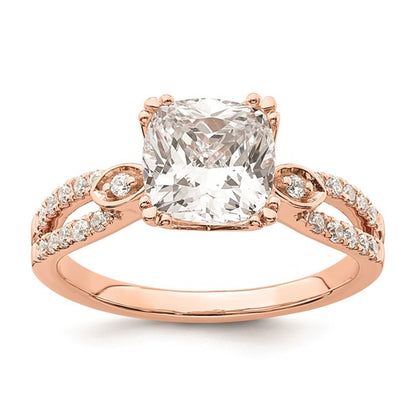 14k Rose Gold Split Shank (Holds 2 carat (7.6mm) Cushion Center) 1/4 carat Diamond Semi-Mount Engagement Ring