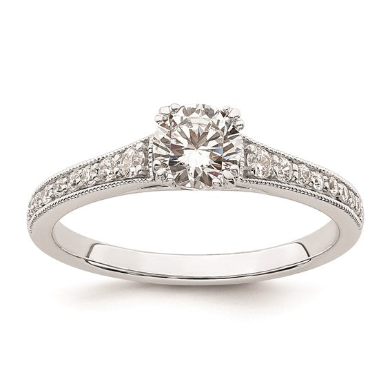 14k White Gold (Holds 1/2 carat (5.2mm) Round Center) 1/6 carat Diamond Semi-Mount Engagement Ring