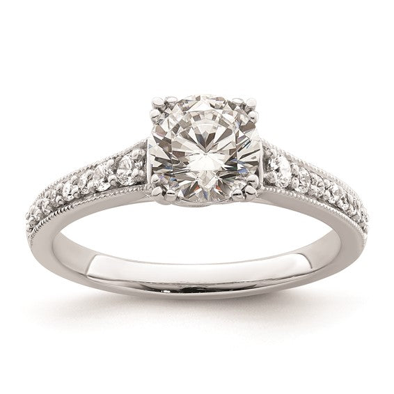 14k White Gold (Holds 1 carat (6.5mm) Round Center) 1/5 carat Diamond Semi-Mount Engagement Ring