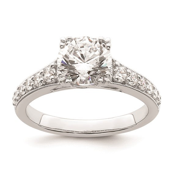 14k White Gold (Holds 1.5 carat (7.5mm) Round Center) 1/3 carat Diamond Semi-Mount Engagement Ring