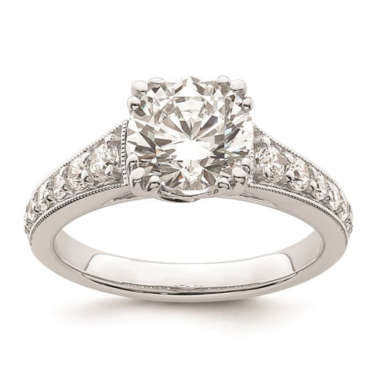 14k White Gold (Holds 2 carat (8.2mm) Round Center) 3/8 carat Diamond Semi-Mount Engagement Ring