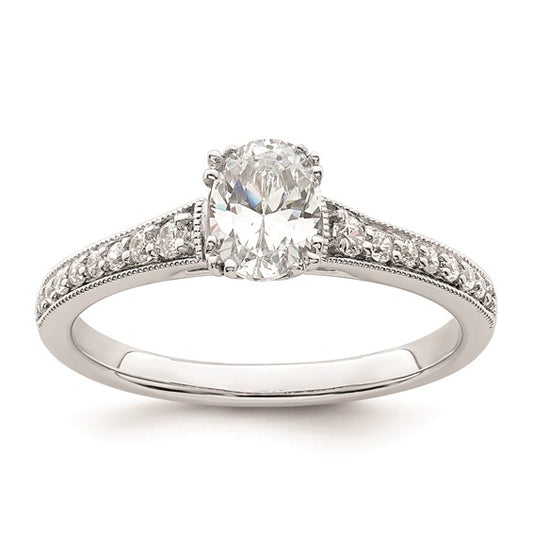 14k White Gold (Holds 1/2 carat (6.4x4.9mm) Oval Center) 1/6 carat Diamond Semi-Mount Engagement Ring