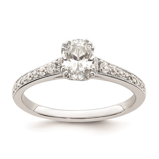 14k White Gold (Holds 3/4 carat (7.1x5.4mm) Oval Center) 1/6 carat Diamond Semi-Mount Engagement Ring