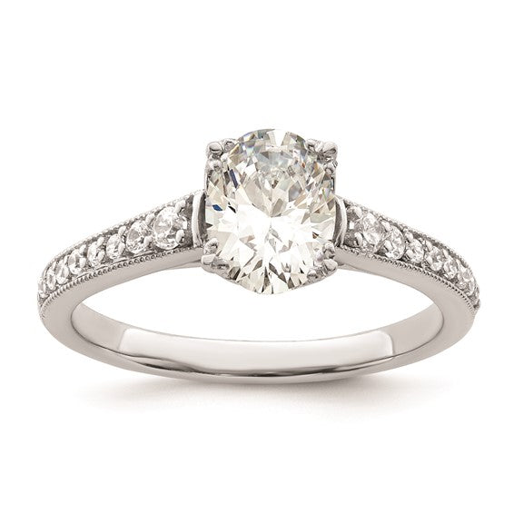 14k White Gold (Holds 1 carat (8.00x6.1mm) Oval Center) 1/5 carat Diamond Semi-Mount Engagement Ring