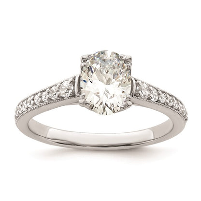 14k White Gold (Holds 1 carat (8.00x6.1mm) Oval Center) 1/5 carat Diamond Semi-Mount Engagement Ring