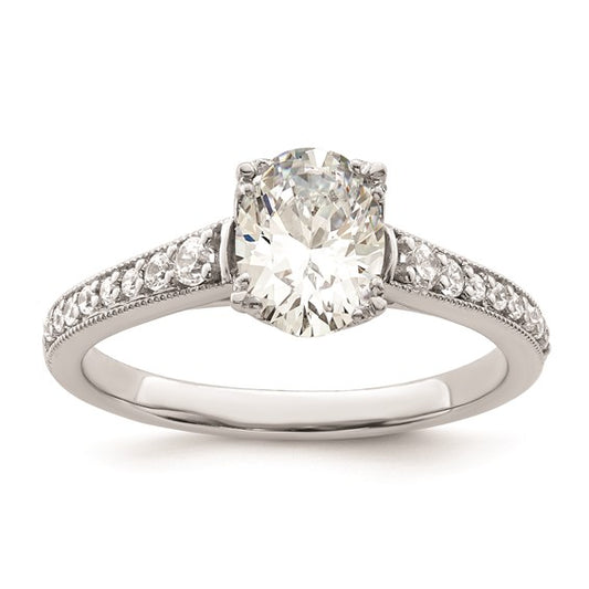 14k White Gold (Holds 1 carat (8.00x6.1mm) Oval Center) 1/5 carat Diamond Semi-Mount Engagement Ring