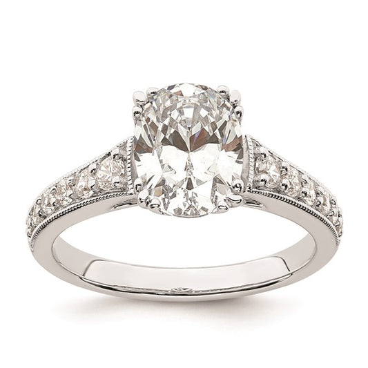 14k White Gold (Holds 1.5 carat (9.2x6.9mm) Oval Center) 1/3 carat Diamond Semi-Mount Engagement Ring