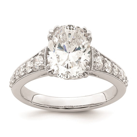 14k White Gold (Holds 2 carat (10x7.5mm) Oval Center) 3/8 carat Diamond Semi-Mount Engagement Ring