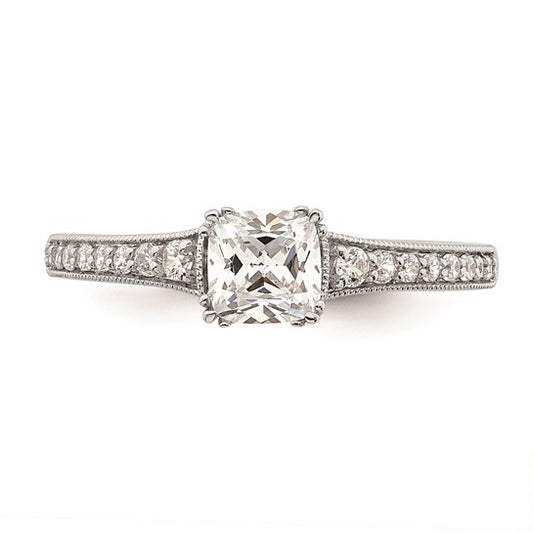 14k White Gold (Holds 1/2 carat (4.9mm) Cushion Center) 1/6 carat Diamond Semi-Mount Engagement Ring