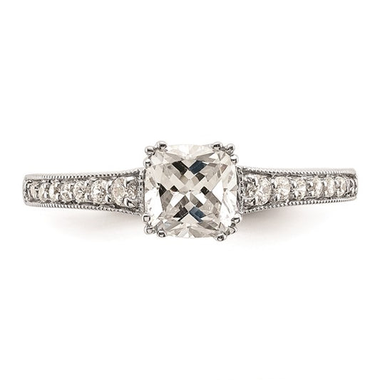 14k White Gold (Holds 3/4 carat (5.4mm) Cushion Center) 1/6 carat Diamond Semi-Mount Engagement Ring