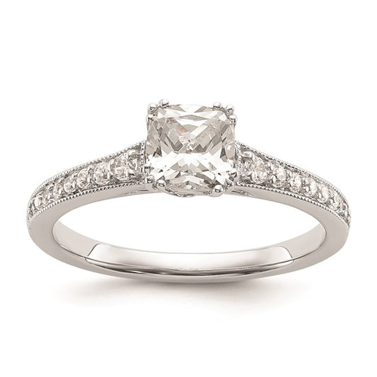 14k White Gold (Holds 3/4 carat (5.4mm) Cushion Center) 1/6 carat Diamond Semi-Mount Engagement Ring