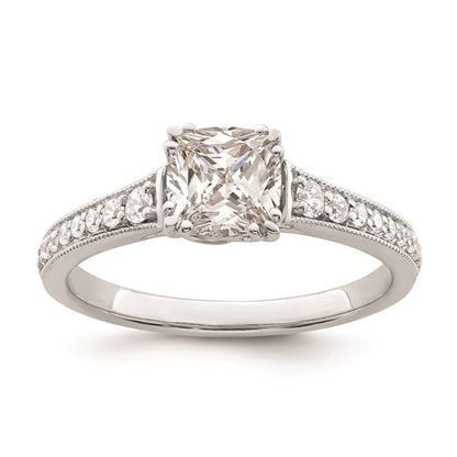 14k White Gold (Holds 1 carat (6.00mm) Cushion Center) 1/5 carat Diamond Semi-Mount Engagement Ring